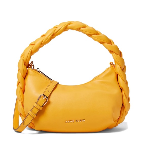 Anne Klein Yellow Leather Crescent Moon Shoulder Bag - Picture 1 of 5